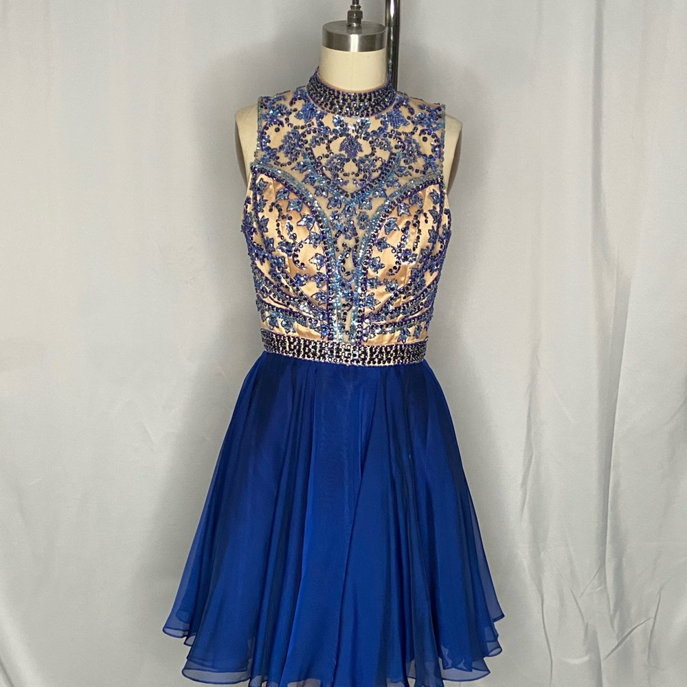Sherri Hill blue beaded special occasion dress - Picture 2 of 8